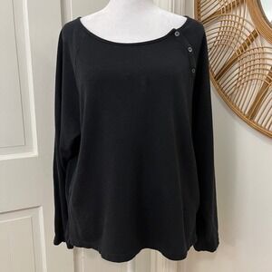JAMES PERSE XL Black Supima Cotton Terry Fleece Button Shoulder Top Quiet Luxury